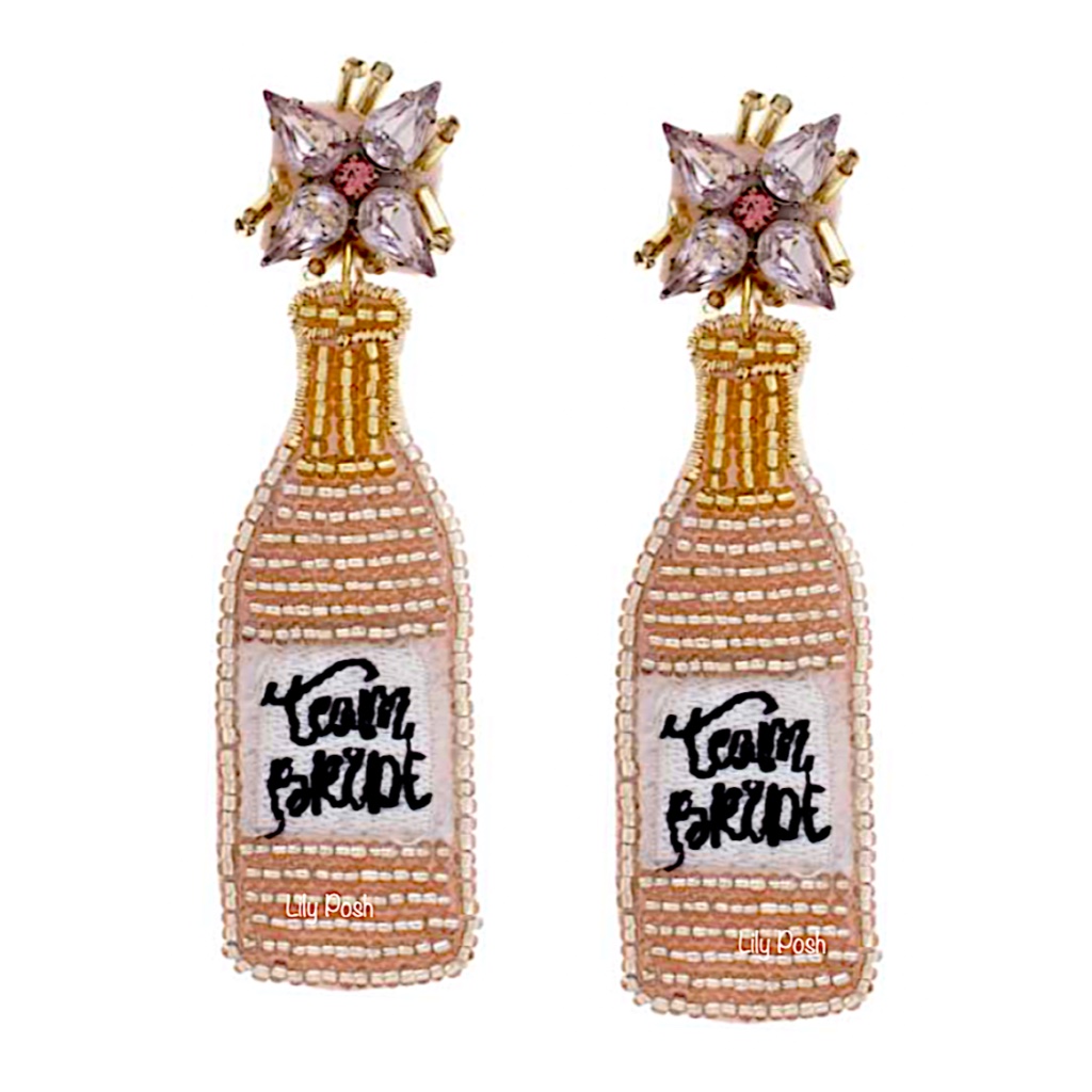 2 Pairs, Bridal Earring, Team Bride Seed Bead Pink Earrings